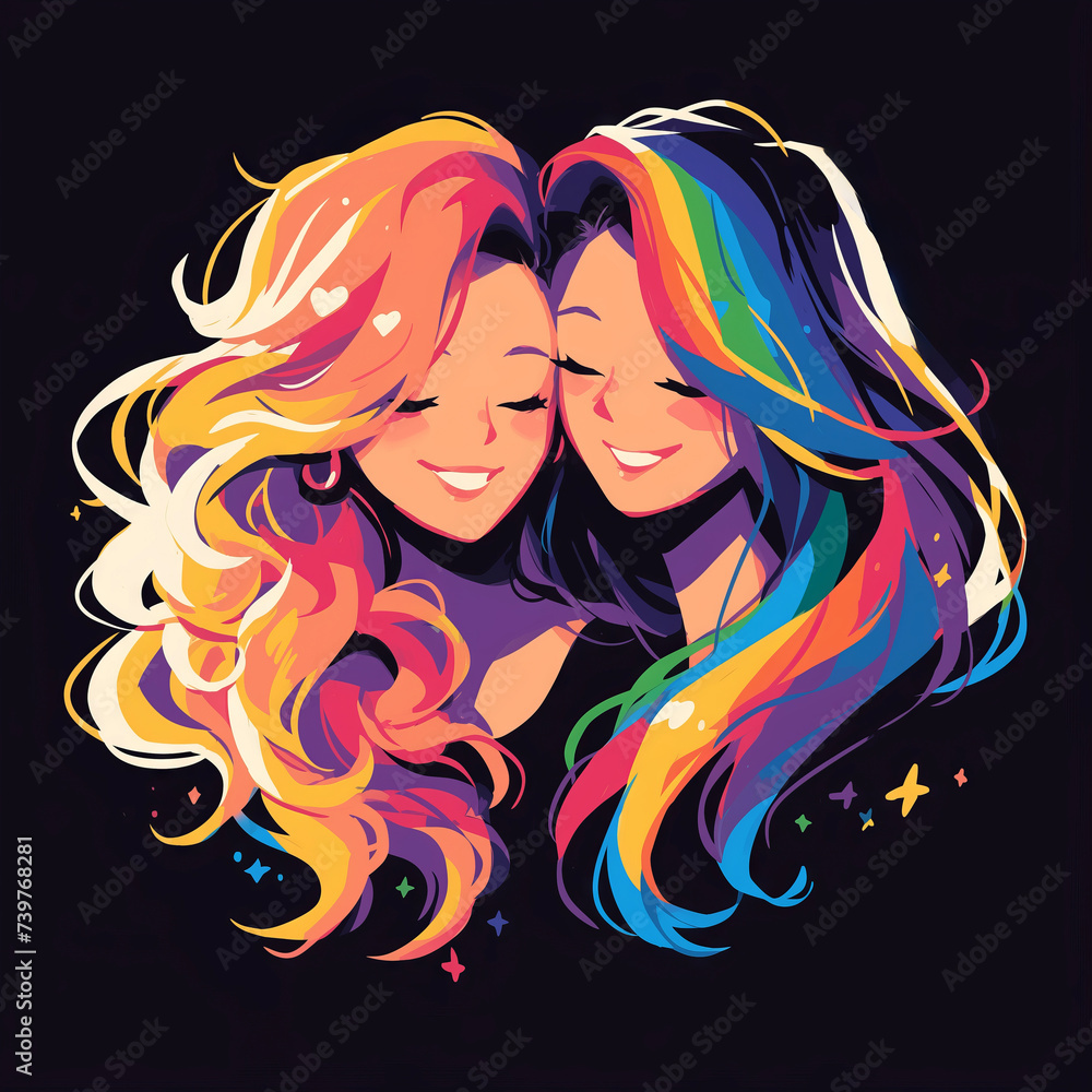 Rainbow girls avatar, happy lesbian girls logo, luxury modern logo in vector flat style