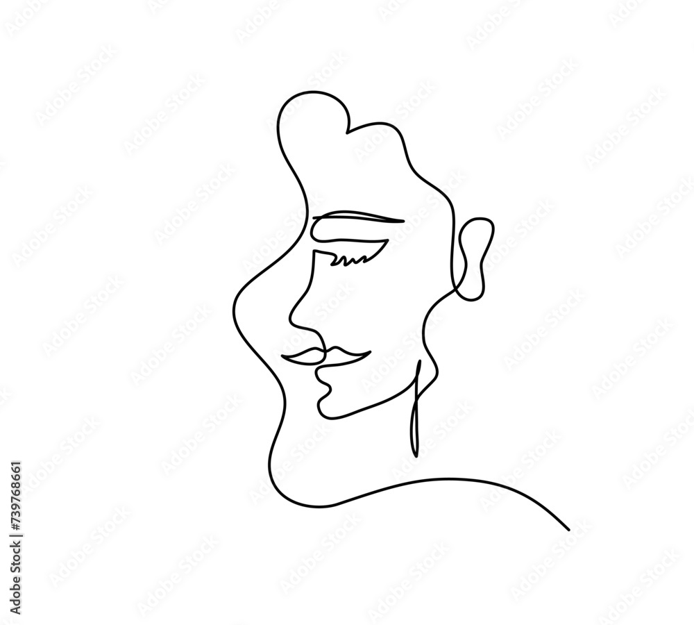 Continuous line drawing of a beautiful woman face with long hair in editable lineart vector. Continuous line drawing of a beautiful woman face with long hair in editable lineart vector.