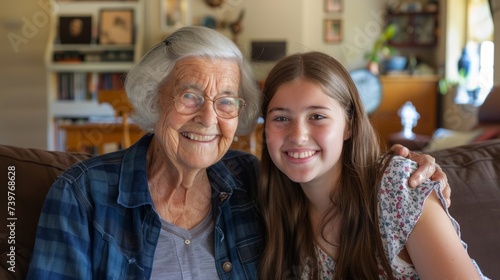 Heartwarming Grandma and niece moments captured for emotional impact in living room photo