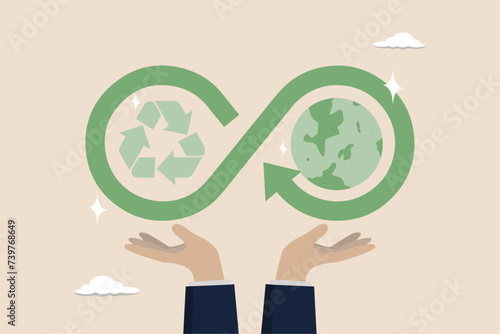 Circular economy, concept sustainability, energy or eco friendly product, recycle material or environment protection, hand hold circular economy cycle.