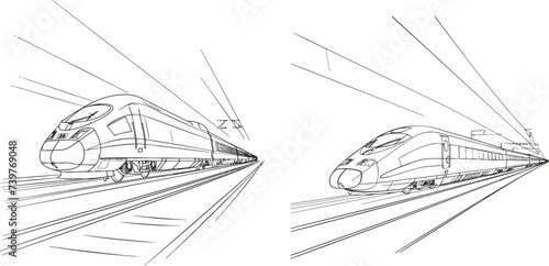 High speed train continuous line vector illustration
