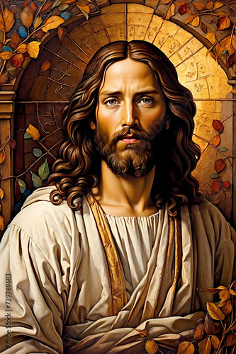 Incredible attention to detail showcases the iconic figure of Jesus in the style of Leonardo da Vinci. This masterful painting captures the essence of Jesus with captivating precision and artistry. 