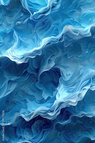 Painting of Blue Waves and Bubbles