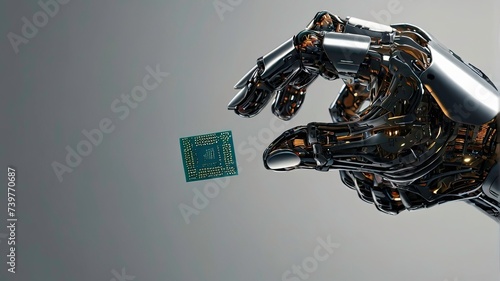 an andriod robot hand holds an artificial intelligence chip photo