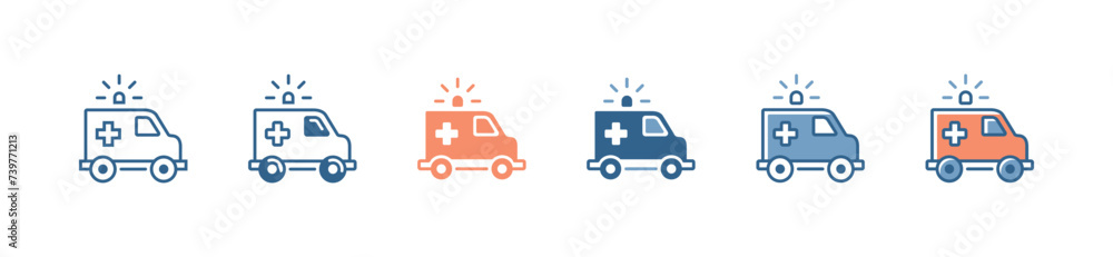 Fototapeta premium ambulance icon set hospital emergency transportation rescue car vector with siren alert medical transport service symbol illustration 