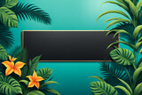 Tropical web banner with green leaves and flowers