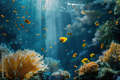 Underwater life. A slide Background showcasing the beauty and uniqueness of life. Nature and biodiversity. Background image. Created with Generative AI technology © Artem