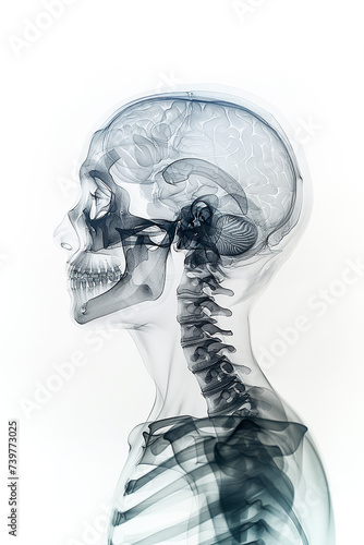 Human head x-ray film  on white background