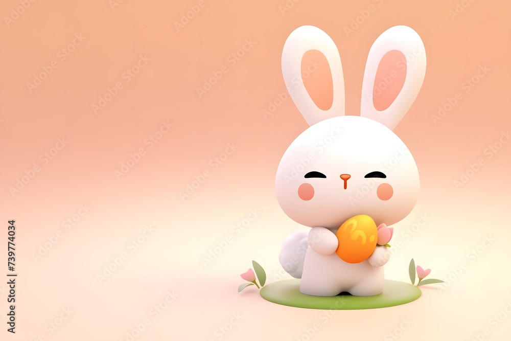 Small White Rabbit Holding Orange Easter Egg Small White Rabbit Holding Orange Easter Egg
