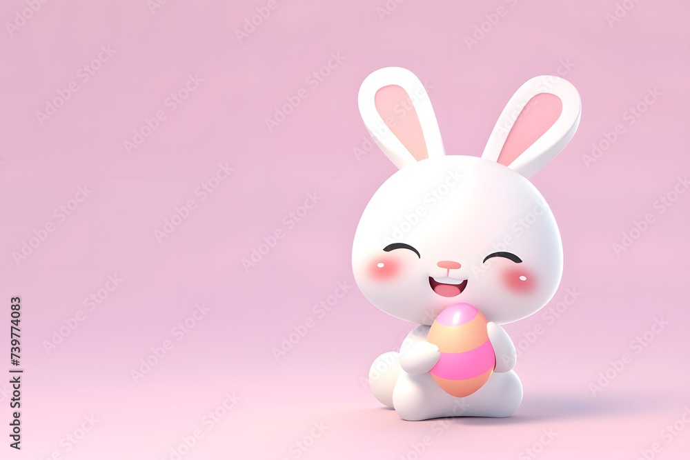 Obraz premium White Bunny Holding a Painted Easter Egg