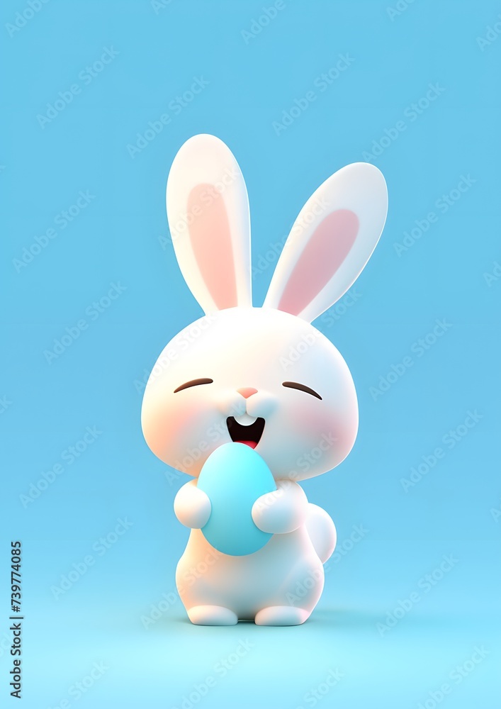 Obraz premium Cheerfully White Bunny Holding Blue Egg in Its Paws
