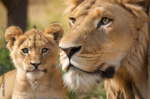 Majestic African lion and lioness. Wild animal of Africa in nature. AI generated