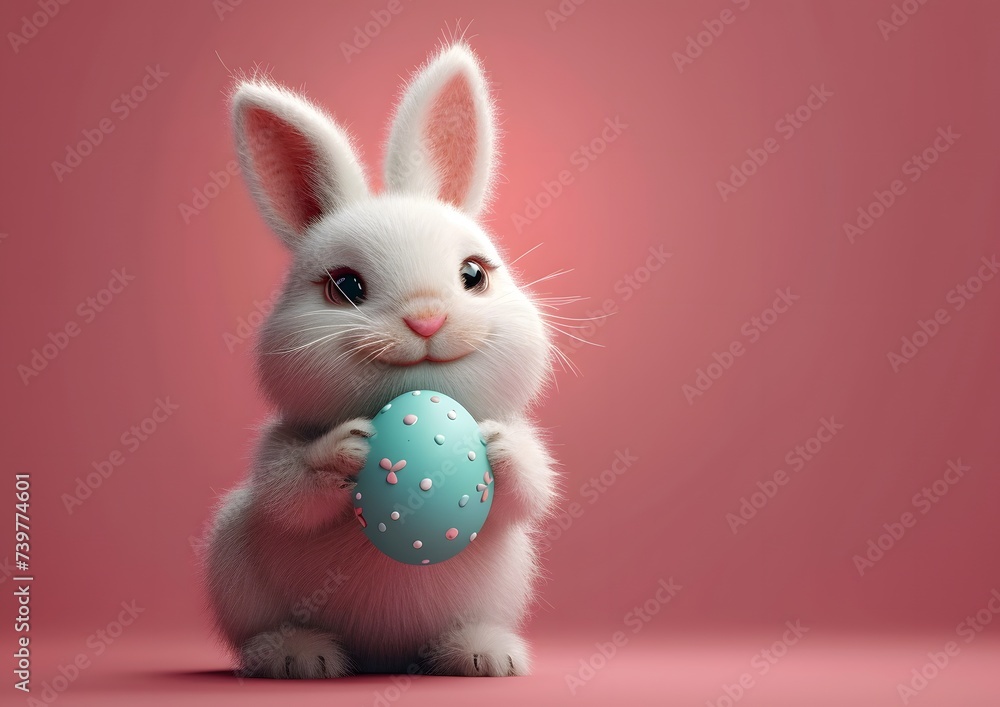 Fototapeta premium White Rabbit Holding Easter Egg Painting