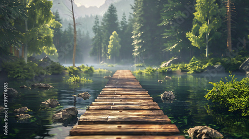 Wooden pier passage to the forest