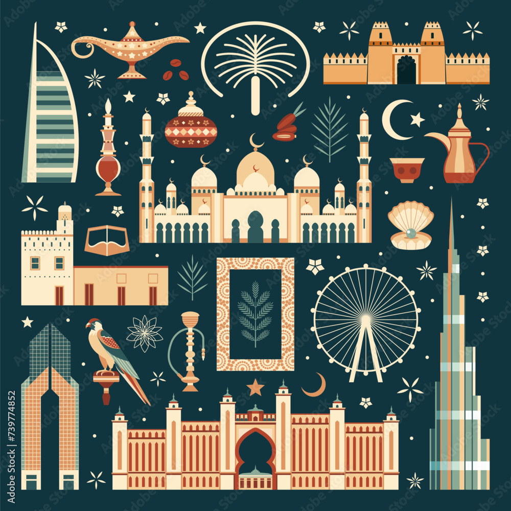 Travel Emirates Element Collection of UAE Symbols