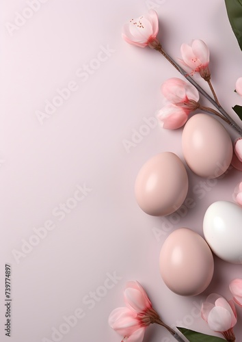 Pink Background With Pink and White Easter Eggs and Flowers