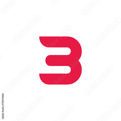 letter b number 3 simple curves run logo vector
