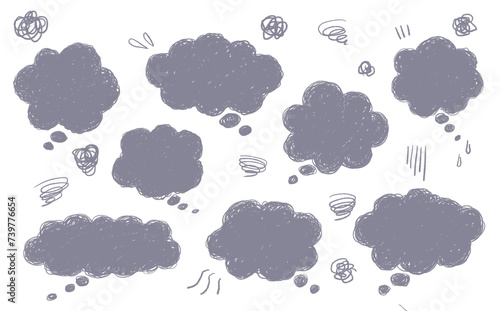Foto もやもやした雲の様な手描きの吹き出しのベクターイラスト、手書きイラスト