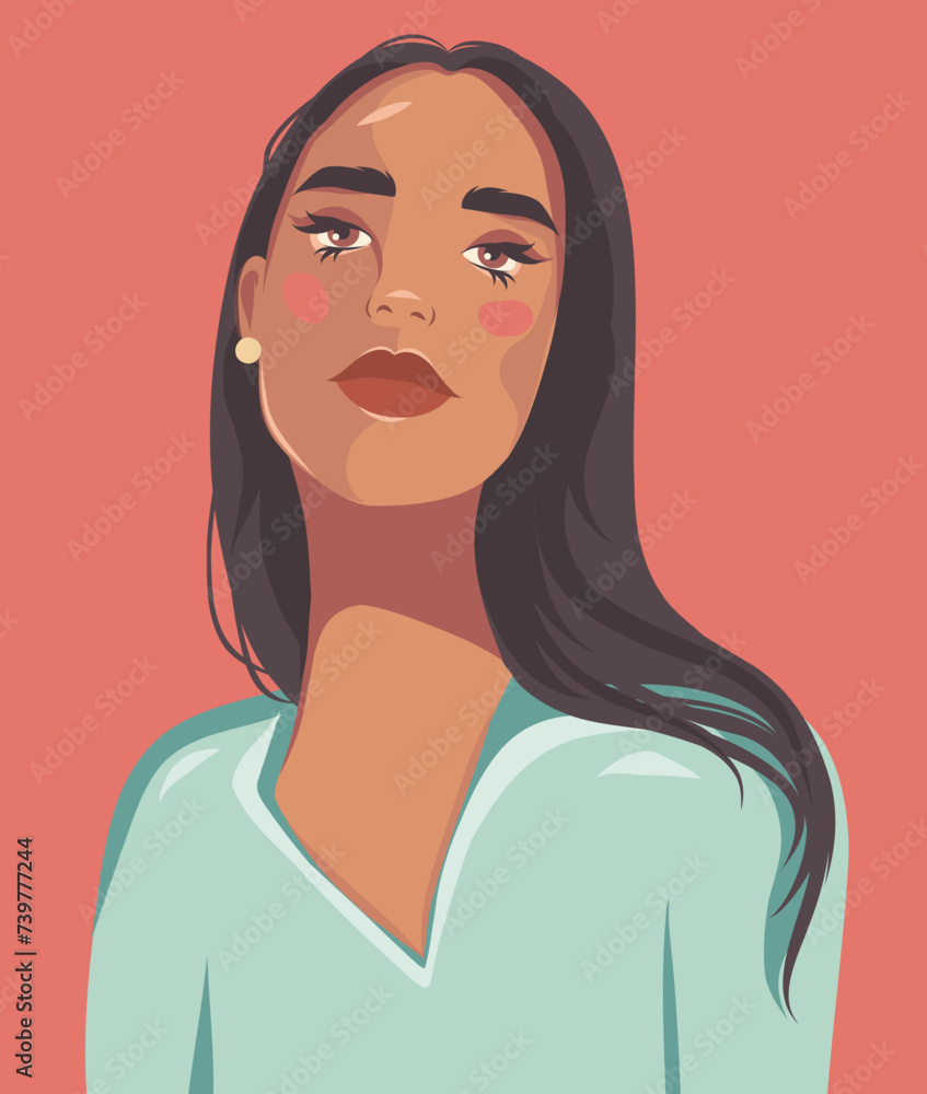 Vector portrait illustration hairstyle dark hair indigenous peoples of america beautiful woman girl flat illustration. Avatar for social networks. Flat style flat illustration Vector portrait illustration hairstyle dark hair indigenous peoples of america beautiful woman girl flat illustration. Avatar for social networks. Flat style flat illustration