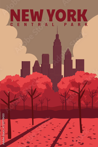 New York Central Park Poster. Travel vintage postcard