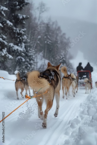 riding a dog sledge in a winter landscape - first person point of view © Salander Studio