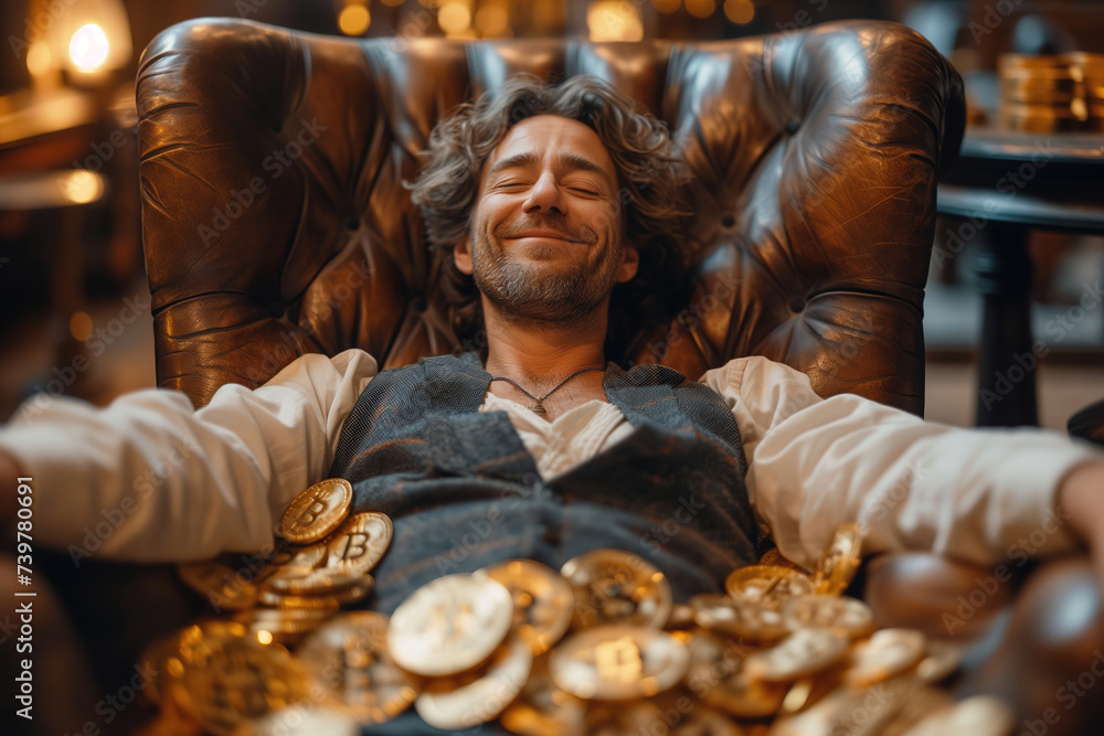 Businessman Enjoying Bitcoin Investment Success