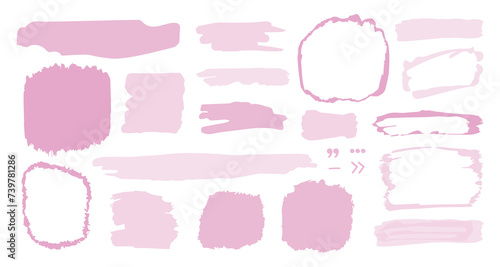 Blank templates for quotes, inscriptions and messages. Frame and banner, spots of various shapes. Place for text and title. Vector set in pink colors.