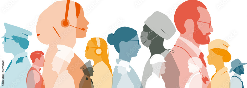 People of different professions together. Transparent background.