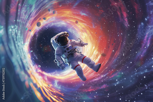 astronaut falling into colorful black hole