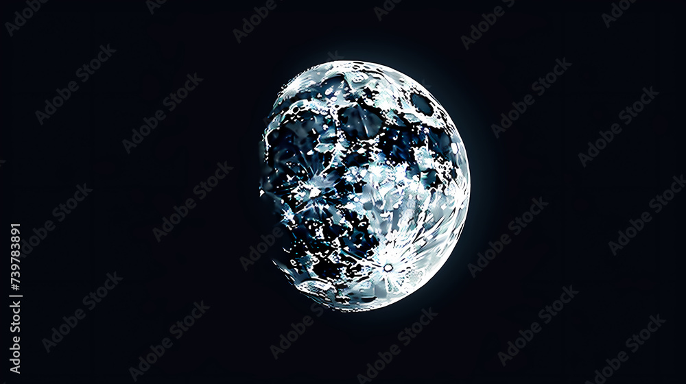 Lunar landscape with full moon in night sky Lunar landscape with full moon in night sky