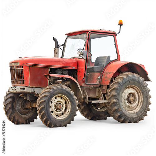 red tractor isolated on white background 