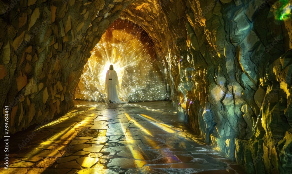 A symbolic representation of the Resurrection, with light emerging from darkness