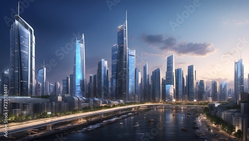 Urban cityscape with skyscrapers, city lights, and bustling streets, capturing the energy and vibrancy of a modern metropolis, HD, 4K, highly detailed. generative AI © Zohaib