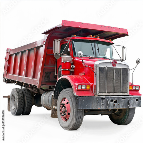 Big red dump truck on a white background 
