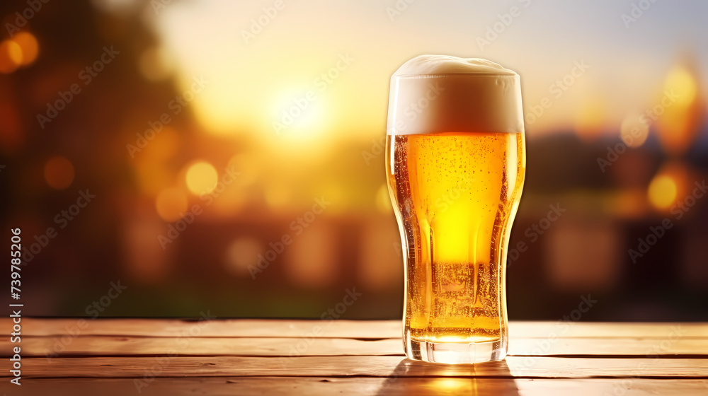 Glass of cold beer, mug product advertising on beer background with copy space Glass of cold beer, mug product advertising on beer background with copy space
