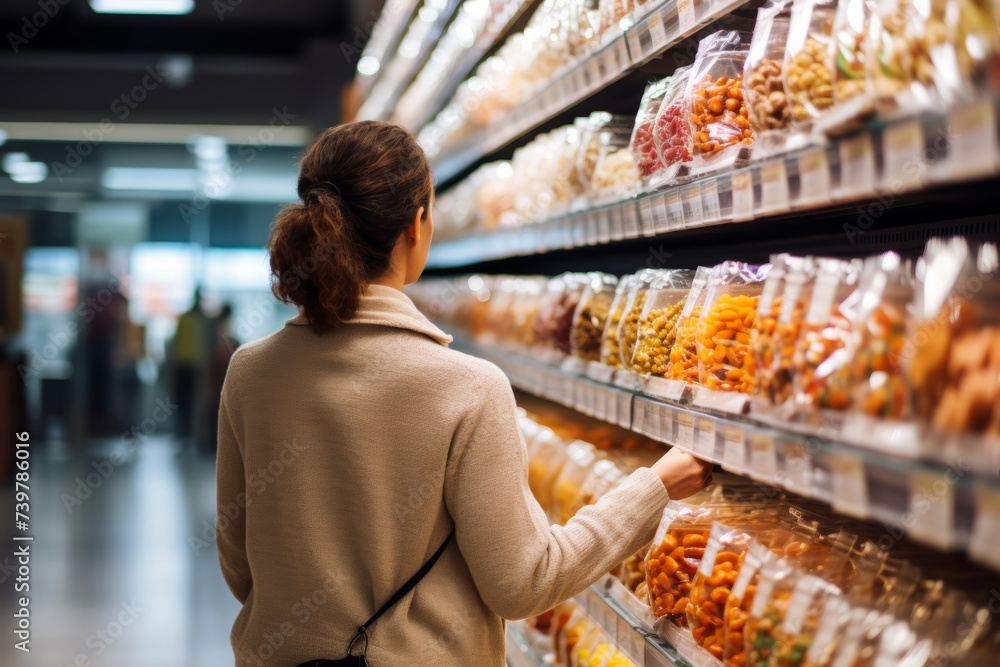 Close-up photography of a person examining allergen-free options in the snack aisle, ensuring safety and compliance with New Food Restrictions outlined by the FDA