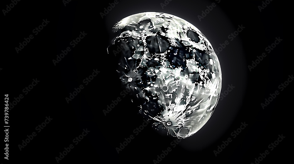 Lunar landscape with full moon in night sky Lunar landscape with full moon in night sky