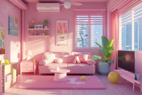 3d Pink Family room  photo