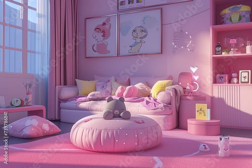 3d Pink Family room 