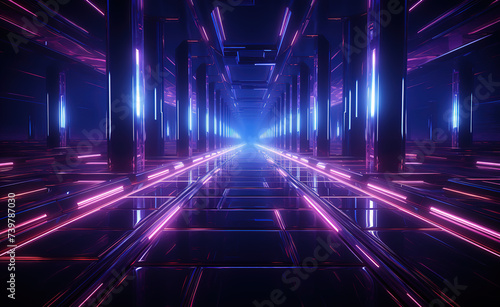 Neon backgrounds with neon lights in a tunnel