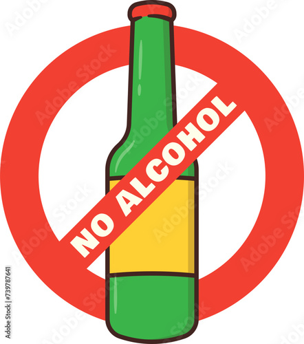 Alcoholic Addiction Stop Sign Label with Bottle, Warning Prohibition Drinking Alcohol in Sobriety Month Dry January photo