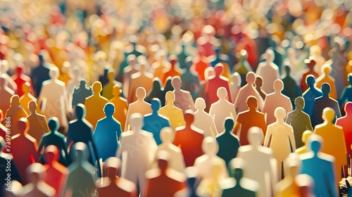 Crowd of diverse people papercut style