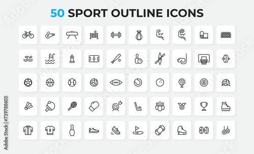 Sport outline icons set. Basketball, bowling, fitness and other elements. Thin outline icons pack (ID: 739788603)