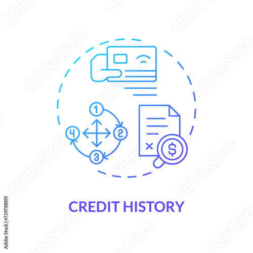 Credit history blue gradient concept icon. Credit card accounts information, loans, repayment records. Round shape line illustration. Abstract idea. Graphic design. Easy to use in marketing