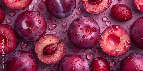 Pile of purple plums with water droplets on the top of them generative ai photo