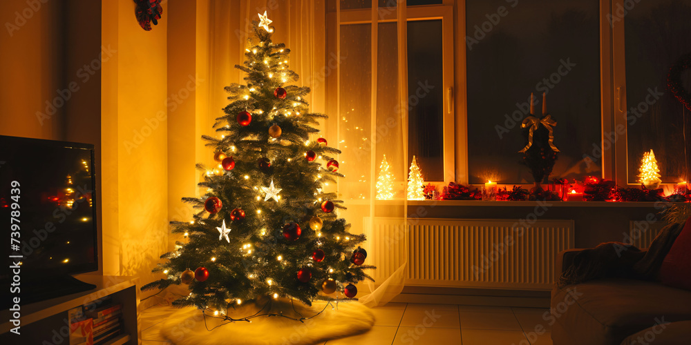 Christmas tree decoration indoor with lights