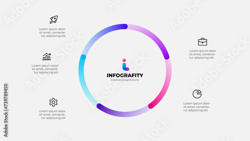 Cycle gradient diagram divided into 5 options of business project management. Vector illustration for data analysis visualization