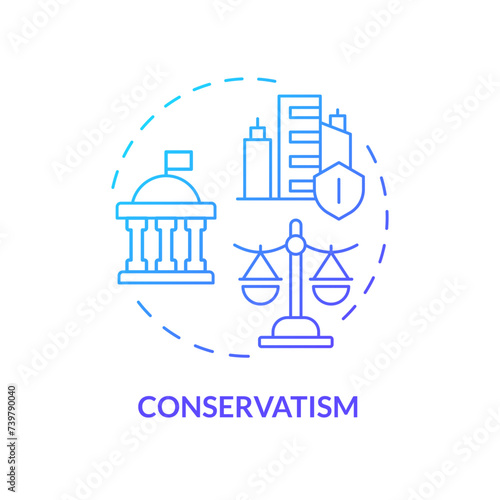 Conservatism ideology blue gradient concept icon. Political idea, economy regulation. Traditional values, free market. Round shape line illustration. Abstract idea. Graphic design. Easy to use