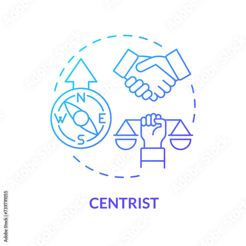 Centristic ideology blue gradient concept icon. Bipartisan, pragmatic dogma. Neutral political structure. Reform cooperation. Round shape line illustration. Abstract idea. Graphic design. Easy to use
