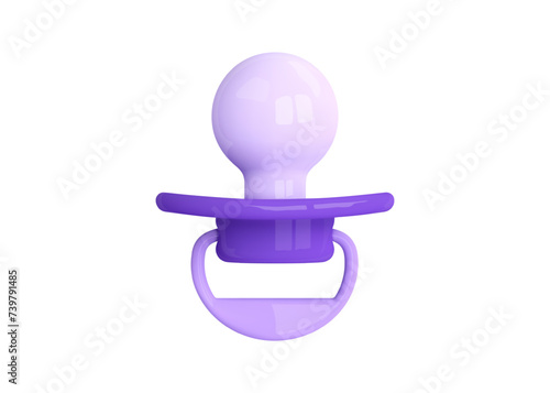 Violet pacifier realistic style. Dummy, pacify side view isolated. 3d baby icon. Element of child motherhood care. Cartoon vector illustration